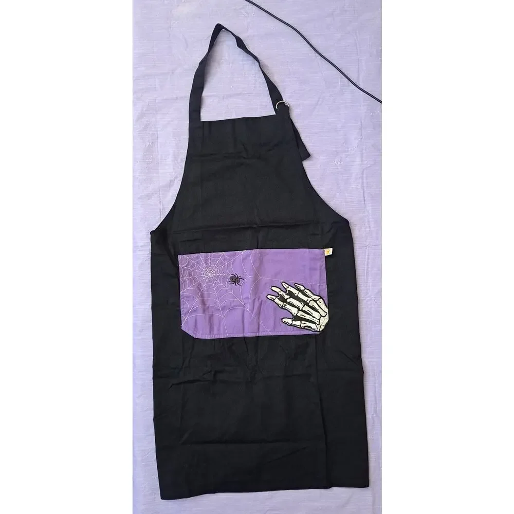 4 piece Spider Web Purple & Black Halloween Kitchen Apron & Pot Holder Set